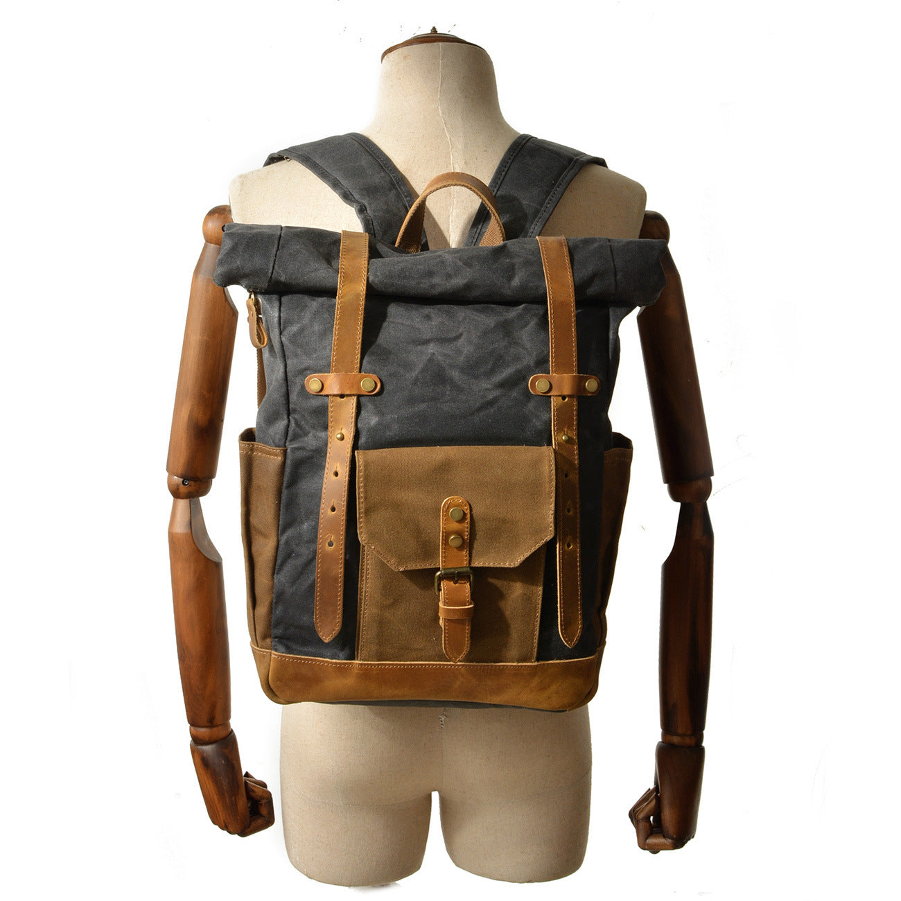 Mochila Vintage Roll-Top de Lona Impermeable – Estilo Clásico y Resistente